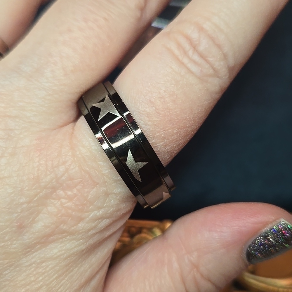 Black with Silver Stars Stainless Steel Spinner Ring Brand New In Box